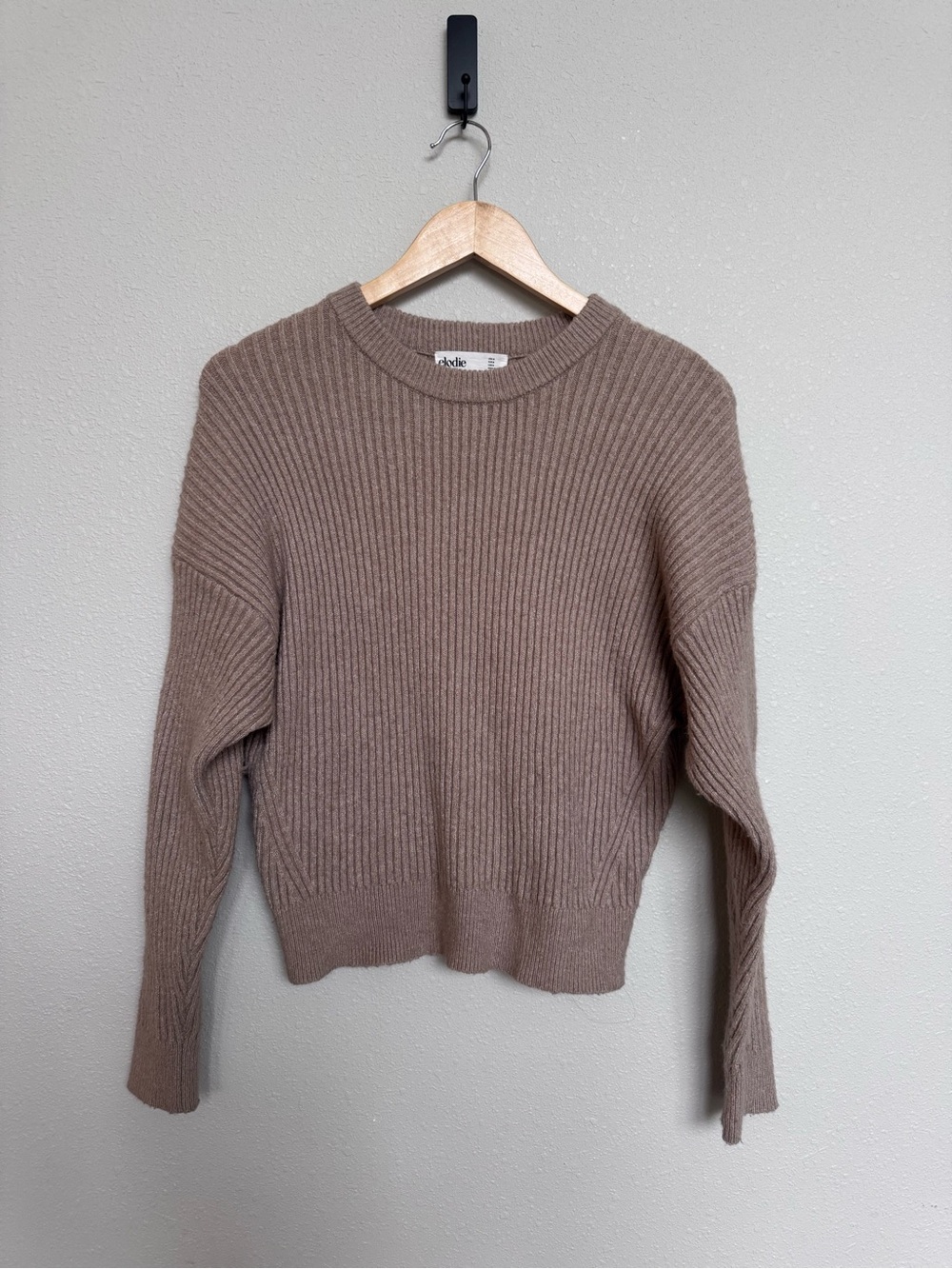 Elodie Taupe Ribbed Crewneck Sweater